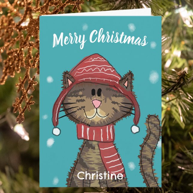 Tecknad för katt i julklapp kort (Skapare uppladdad)
