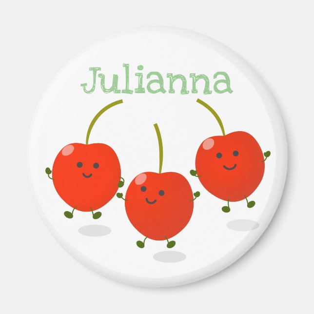 Tecknad för körsbär med rött lycklig magnet (Framsidan)