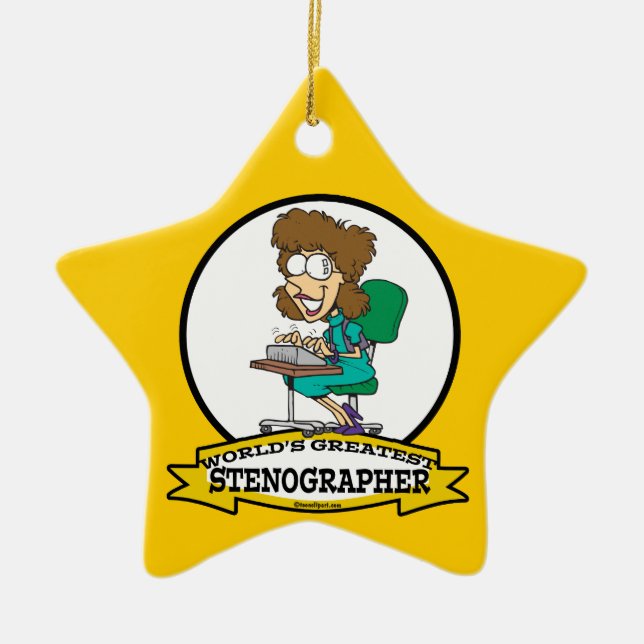 TECKNAD FÖR KVINNOR MED STORA STENOGRAFER JULGRANSPRYDNAD KERAMIK (Framsidan)