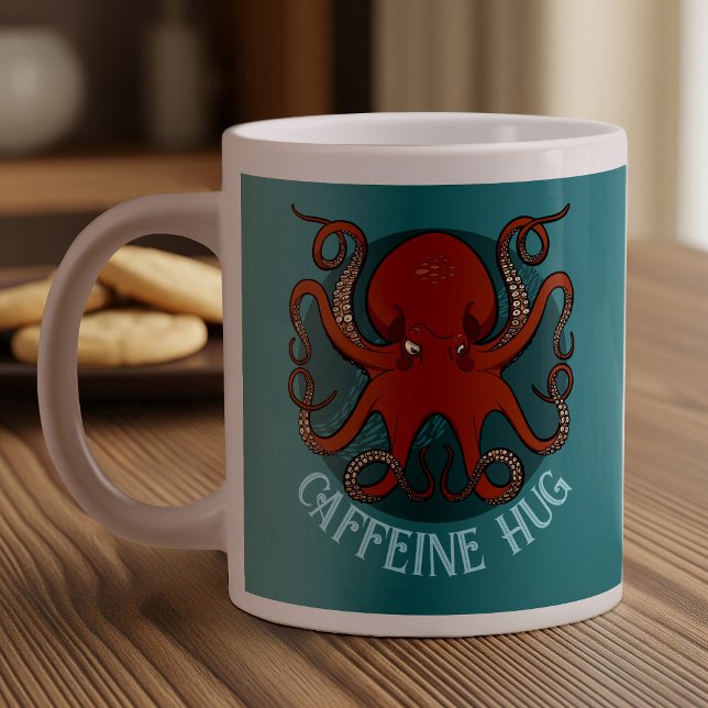 Tecknad för Lättröd oktopus Caffeine Hug Tentacles Jumbo Mugg (Skapare uppladdad)