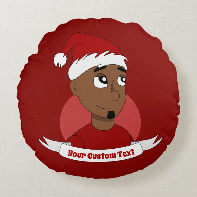 Tecknad för leende man jul rund kudde (Framsidan)
