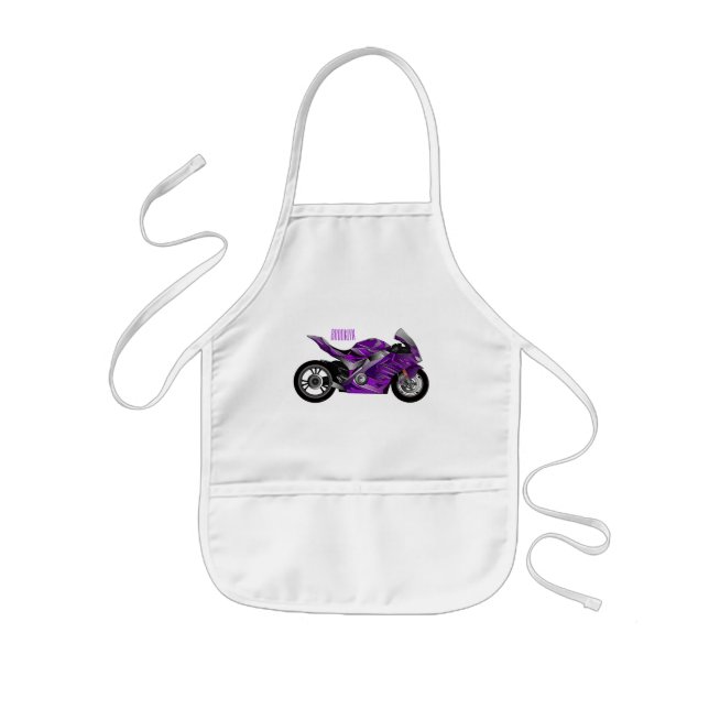 tecknad för lila motorcykel barnförkläde (Framsidan)