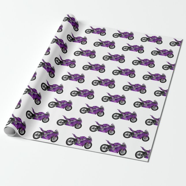 tecknad för lila motorcykel presentpapper (Utrullad)
