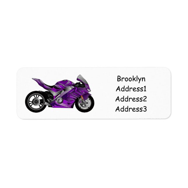 tecknad för lila motorcykel returadress etikett (Framsidan)