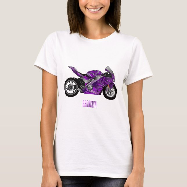 tecknad för lila motorcykel t shirt (Framsida)