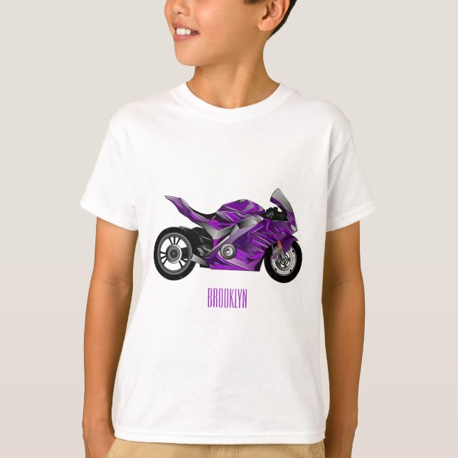 tecknad för lila motorcykel t shirt (Framsida)