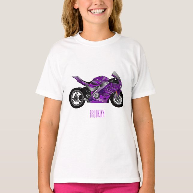 tecknad för lila motorcykel t shirt (Framsida)