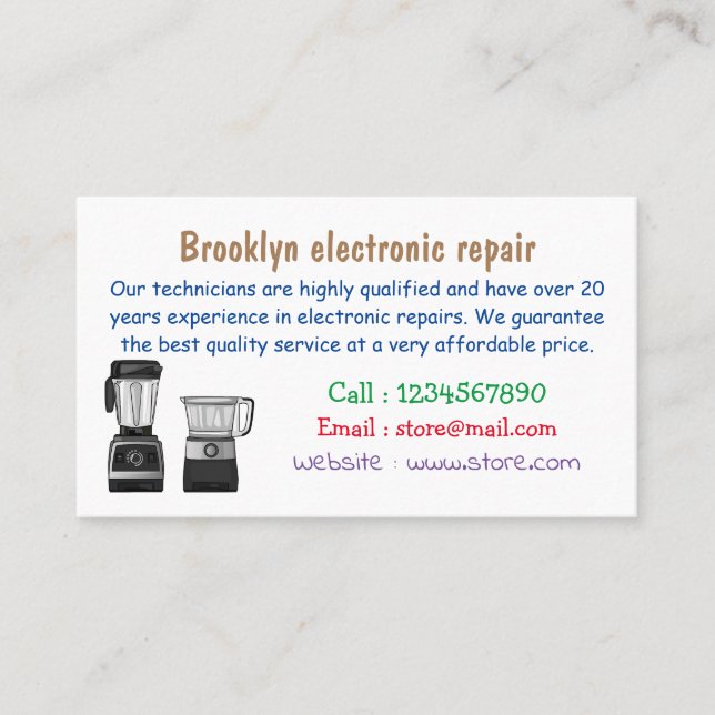 Tecknad för livsmedelsprocessor och mixer visitkort (Framsida)