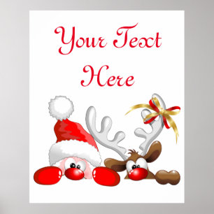 Tecknad för Lunny Santa och Reindeer Poster