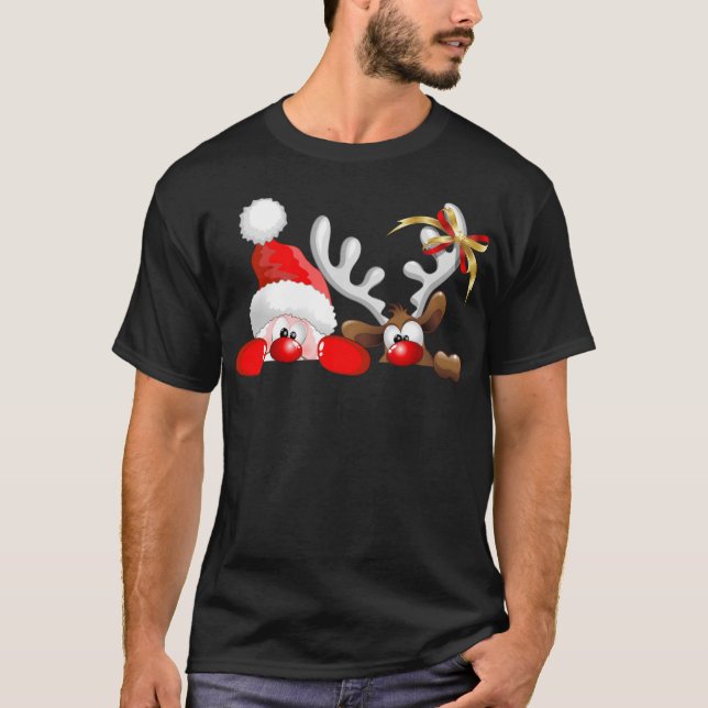 Tecknad för Lunny Santa och Reindeer T Shirt (Framsida)
