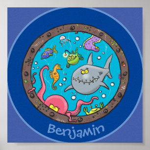 Tecknad för lustiga havslevande varelser poster