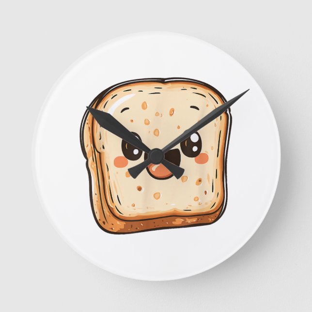 Tecknad för Lycklig Bread Slice-mildrande popup Rund Klocka (Framsida)