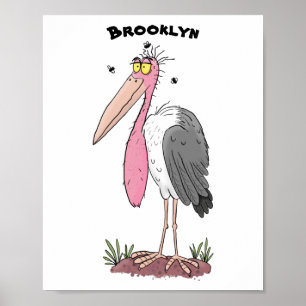 Tecknad för marabou stork poster