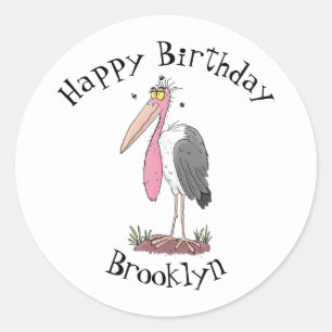 Tecknad för marabou stork runt klistermärke