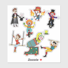 Tecknad för Modern Colorful Circus Performers Klistermärken