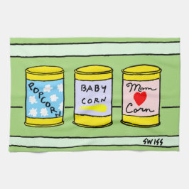 Tecknad för nya föräldrar i köket kökshandduk