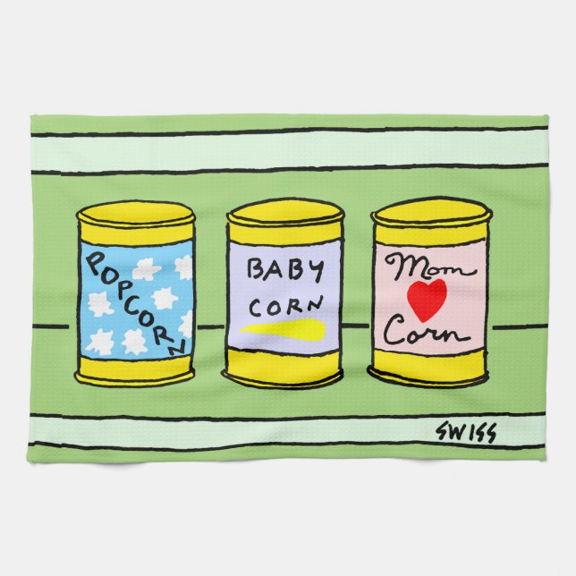 Tecknad för nya föräldrar i köket kökshandduk (Horisontell)