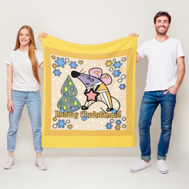 Tecknad för nyårssymbolmus med god jul söt fleecefilt (På plats)