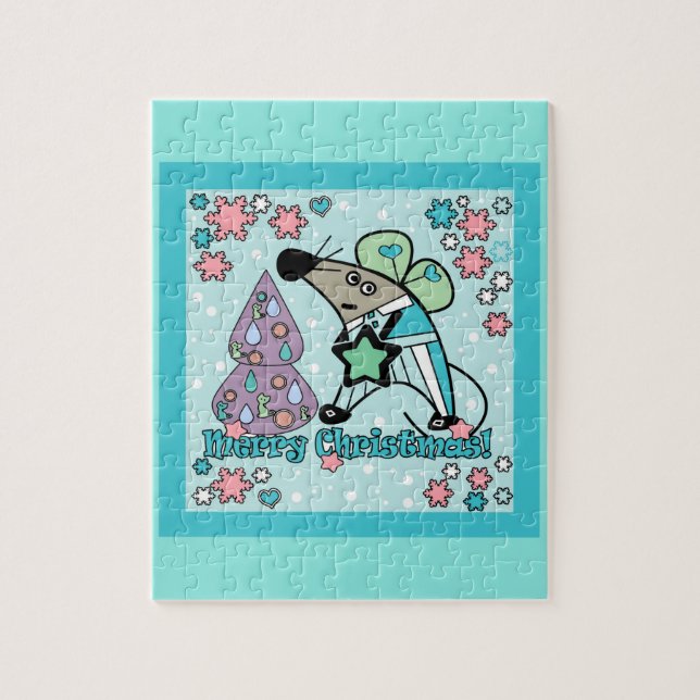 Tecknad för nyårssymbolmus med god jul söt pussel (Vertikal)