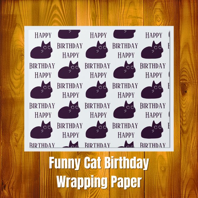 TECKNAD för omslagning av svart katt i grattis på  Presentpapper (Happy Birthday Black Cat Gift Wrap)