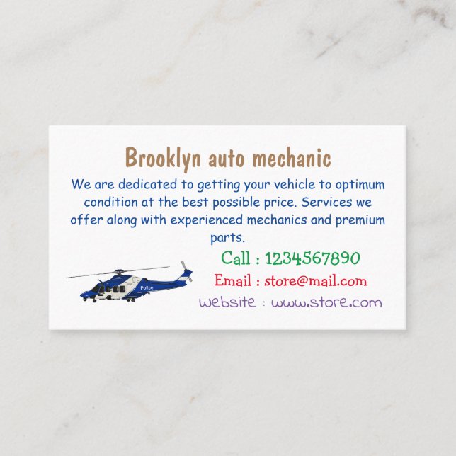 Tecknad för polishelikopter visitkort (Framsida)