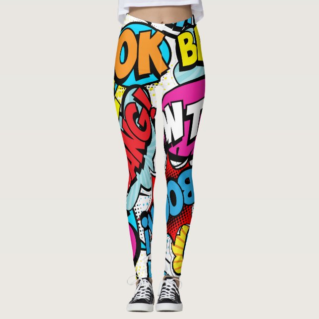 Tecknad för popkonst: Retro Seamless Mönster Leggings (Framsida)