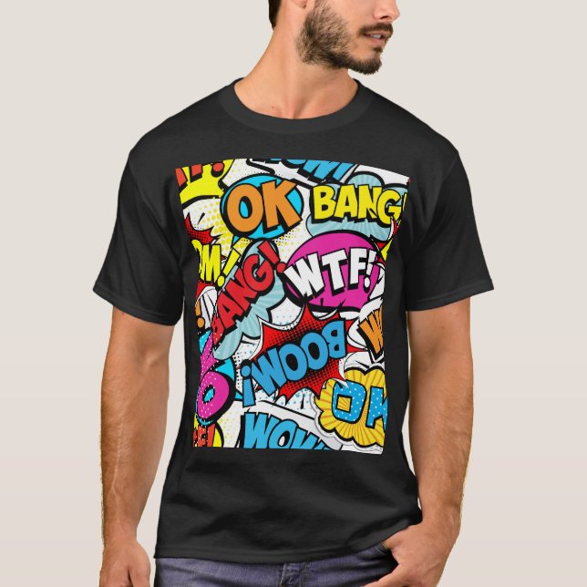 Tecknad för popkonst: Retro Seamless Mönster T Shirt (Framsida)