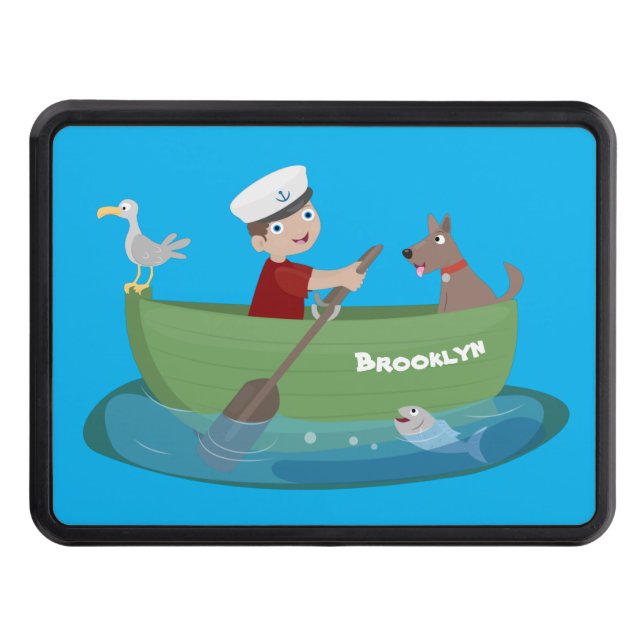 Tecknad för roddbåtsfartyg och hund dragkroksskydd (Framsidan)