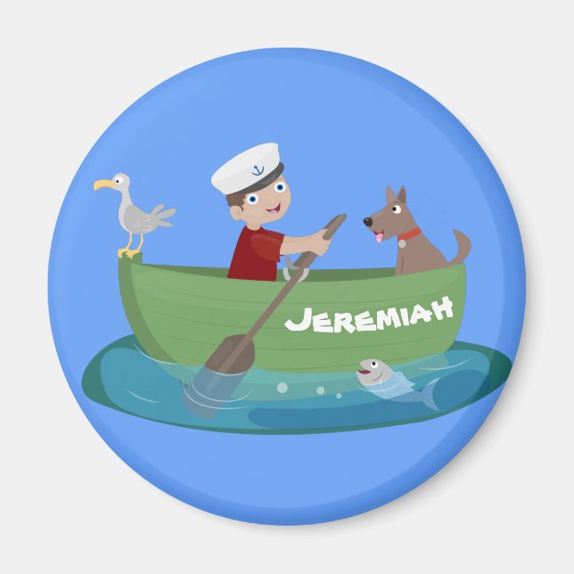 Tecknad för roddbåtsfartyg och hund magnet (Framsidan)