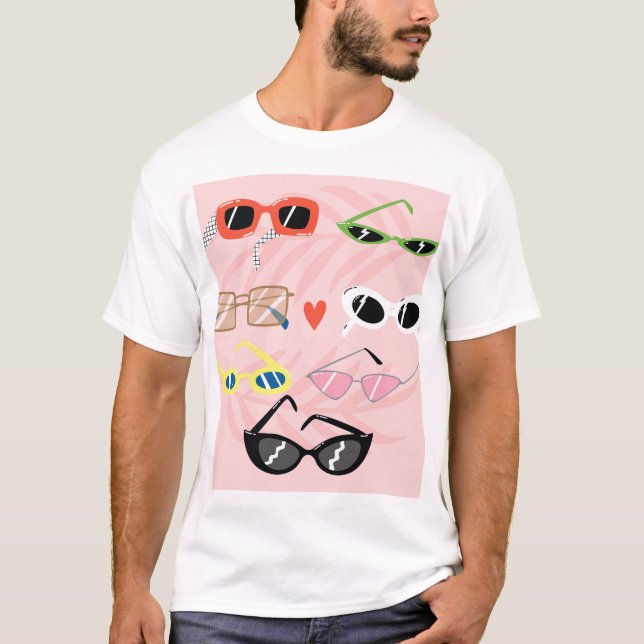 Tecknad för roligt: Trendig Sunglass Collection T Shirt (Framsida)