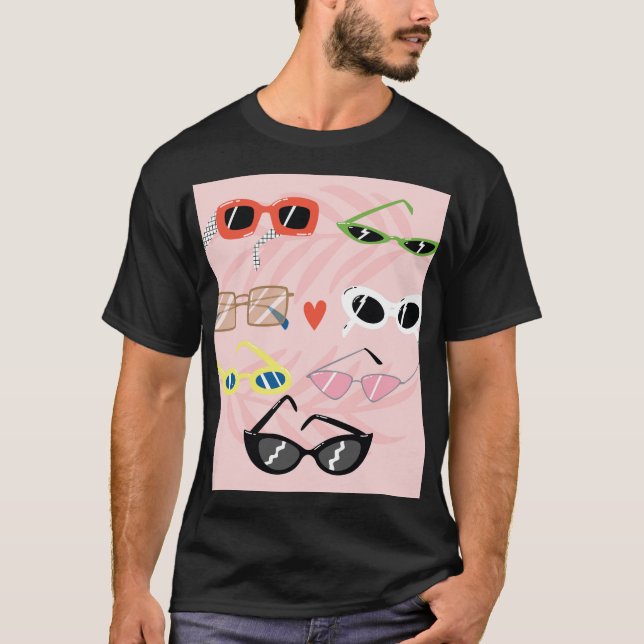 Tecknad för roligt: Trendig Sunglass Collection T Shirt (Framsida)