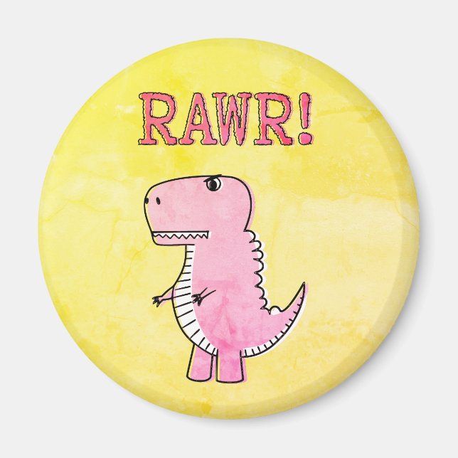 Tecknad för Rosa av ljus och Arg T-rex gammal Papp Magnet (Framsidan)