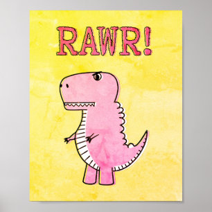 Tecknad för Rosa av ljus och Arg T-rex gammal Papp Poster