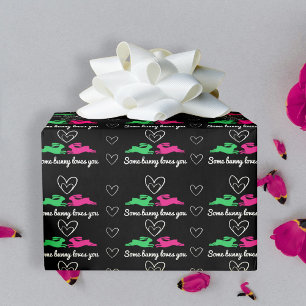 Tecknad för Rosa i Grönt av Bunny Modern Cute Blac Presentpapper