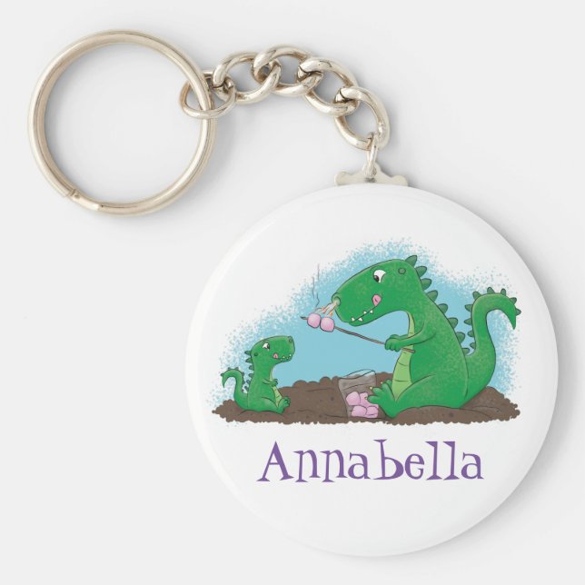 Tecknad för rostning av marshmallow för Cute-draka Nyckelring (Framsidan)