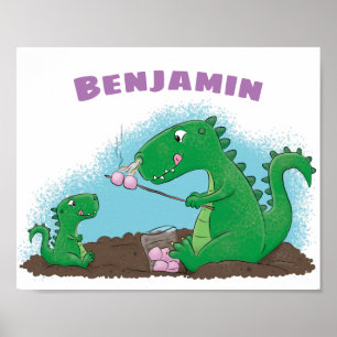 Tecknad för rostning av marshmallow för Cute-draka Poster