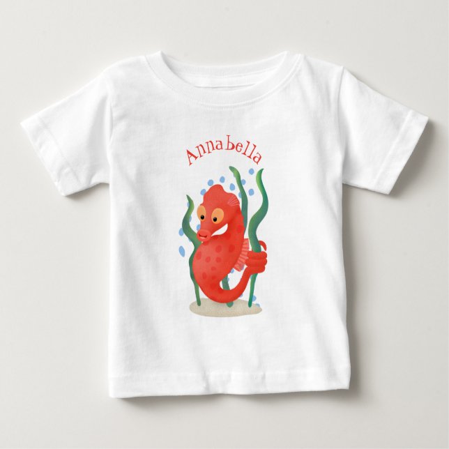 Tecknad för ruterröd pygmy-sjöhäst t shirt (Framsida)