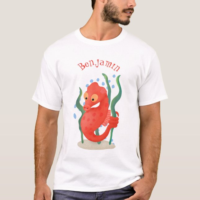 Tecknad för ruterröd pygmy-sjöhäst t shirt (Framsida)