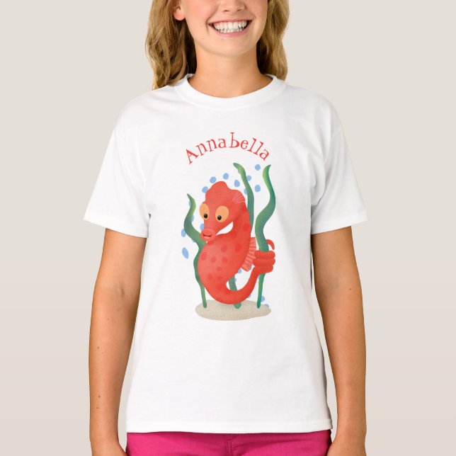 Tecknad för ruterröd pygmy-sjöhäst t shirt (Framsida)