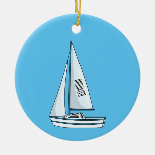 Tecknad för segelbåt julgransprydnad keramik (Framsidan)