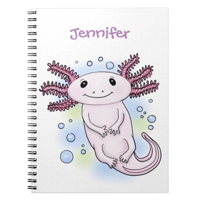 Tecknad för skadlig rosa med axolotl anteckningsbok (Framsidan)