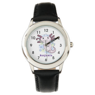 Tecknad för skadlig rosa med axolotl armbandsur