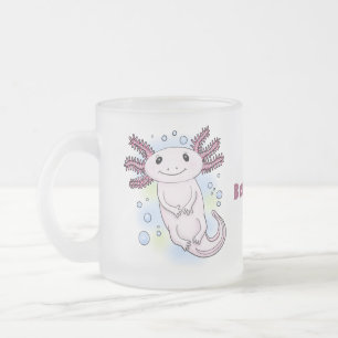 Tecknad för skadlig rosa med axolotl frostad glasmugg