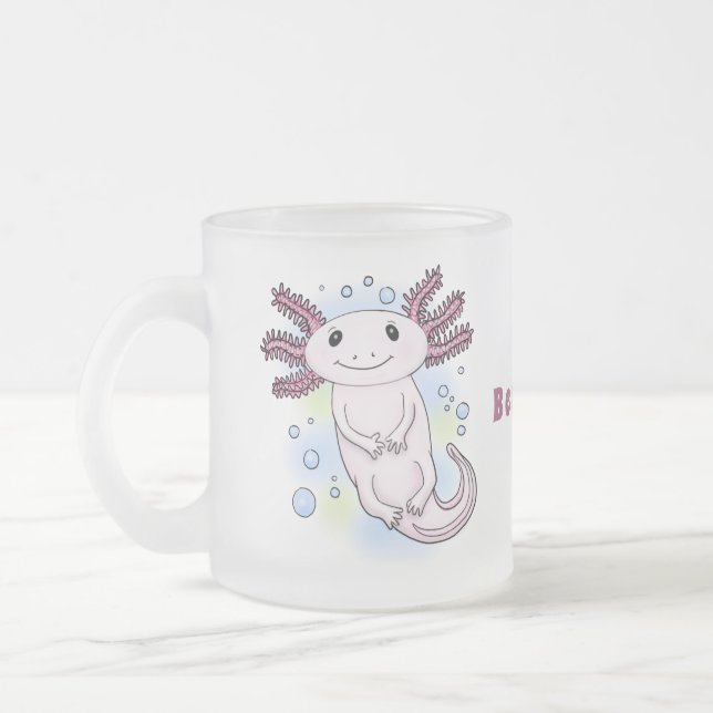 Tecknad för skadlig rosa med axolotl frostad glasmugg (Vänster)