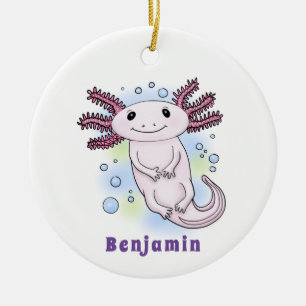 Tecknad för skadlig rosa med axolotl julgransprydnad keramik