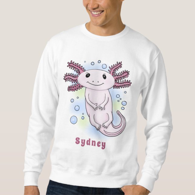 Tecknad för skadlig rosa med axolotl lång ärmad tröja (Framsida)