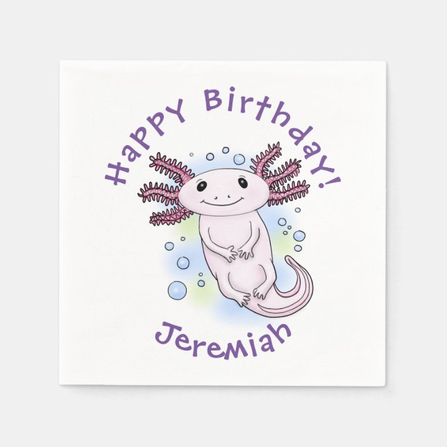 Tecknad för skadlig rosa med axolotl pappersservett (Framsidan)