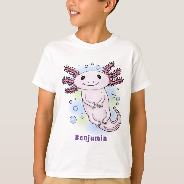 Tecknad för skadlig rosa med axolotl t shirt (Framsida)