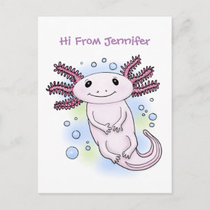 Tecknad för skadlig rosa med axolotl vykort