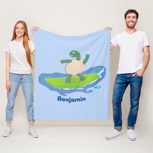 Tecknad för surfande tortoisvåg fleecefilt (På plats)